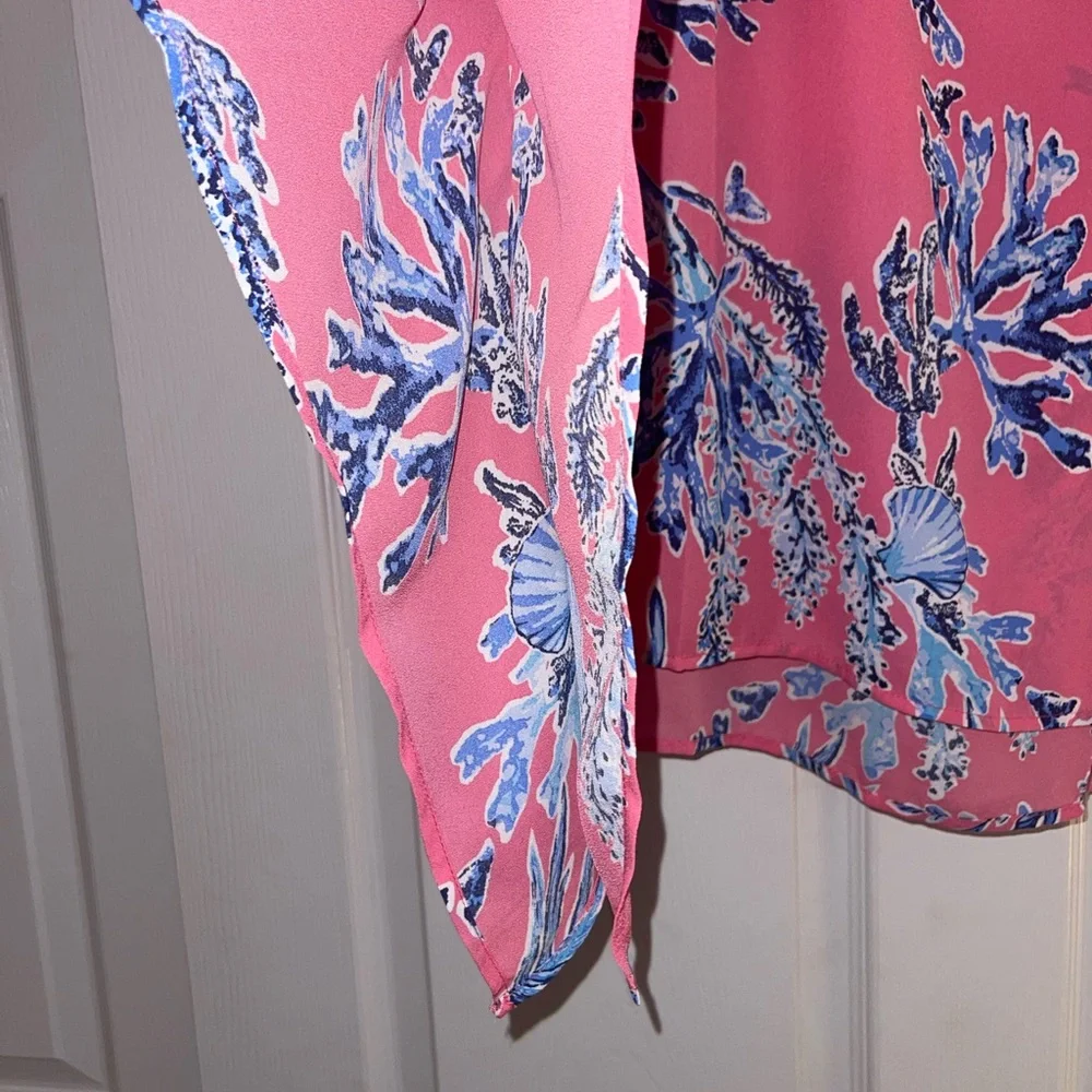 Belle by Kim Gravel Woven Aloha Poncho Coral Reef Medium - Picture 3 of 8